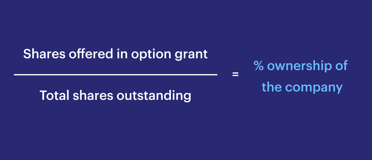 To calculate percentage ownership of a company, divide shares offered in an option grant by the total shares outstanding. 