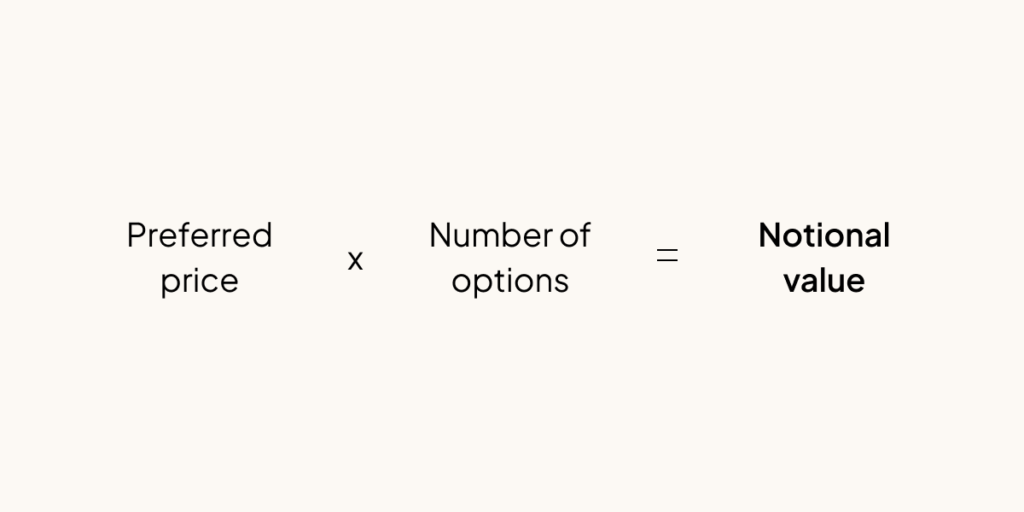 preferred price multiplied by number of options equals notional value
