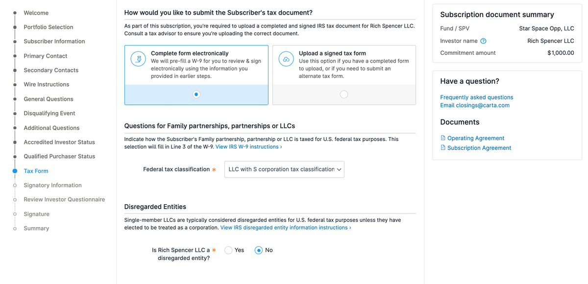 View of tax form workflow