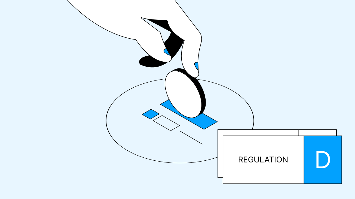 Hand placing a coin into a slot labeled Regulation D