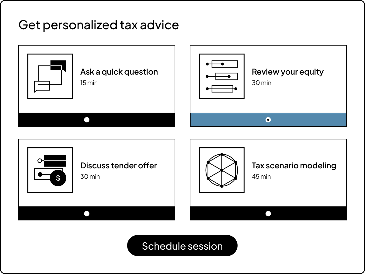Equity tax advisory product screen